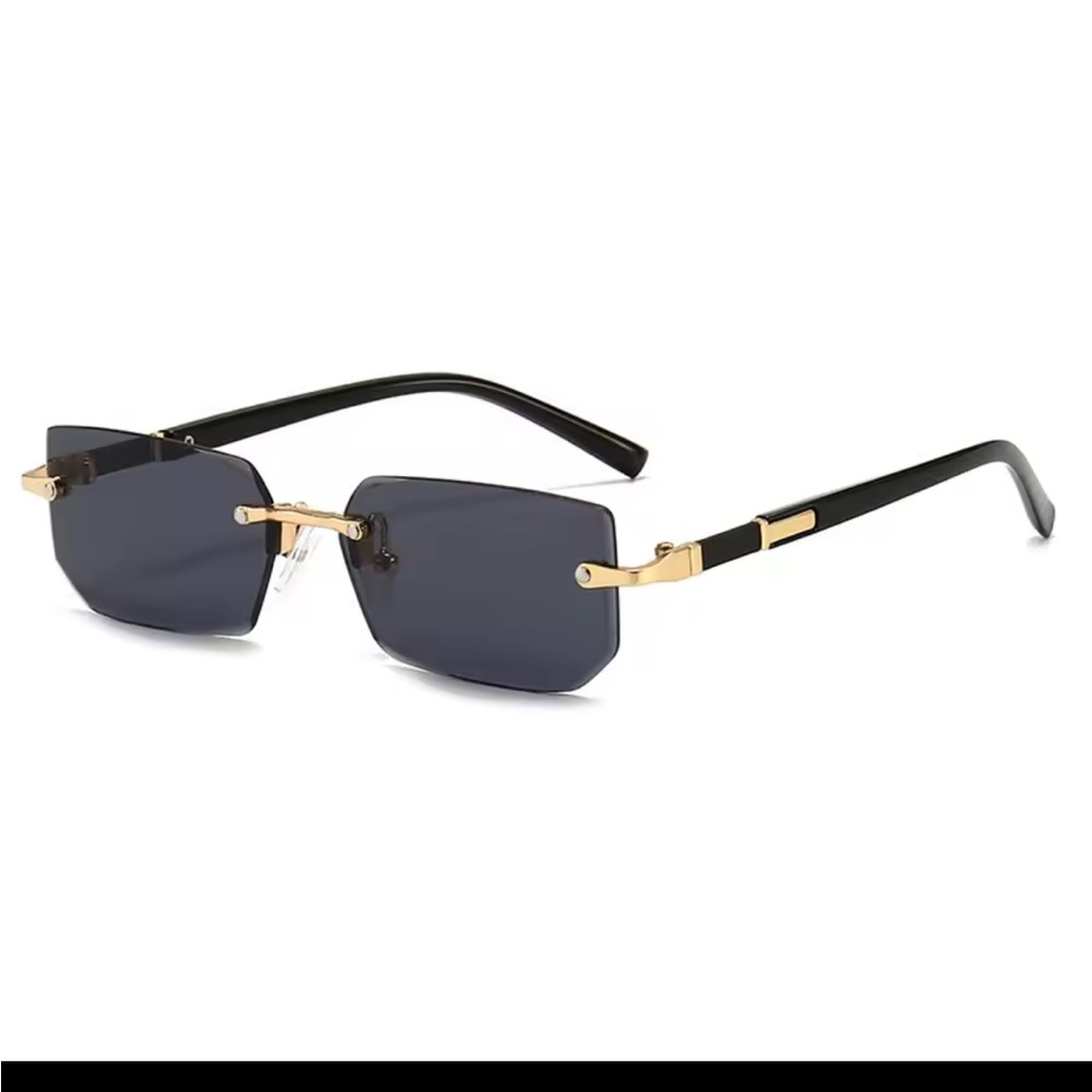 Rimless Black and Gold Sunglasses with Rectangular Lenses